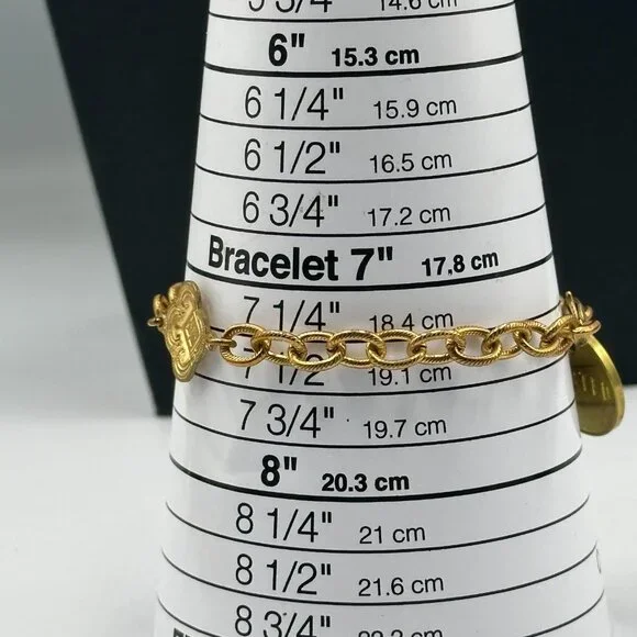 Twisted Silver Brand Bracelet Gold Tone Chain Link Medallion Charm 7.5 Inch - Picture 7 of 8